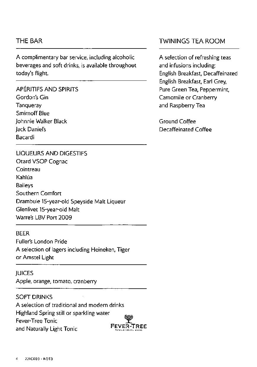 British Airways (BA) Business Class (Club World) Menu – Houston to ...